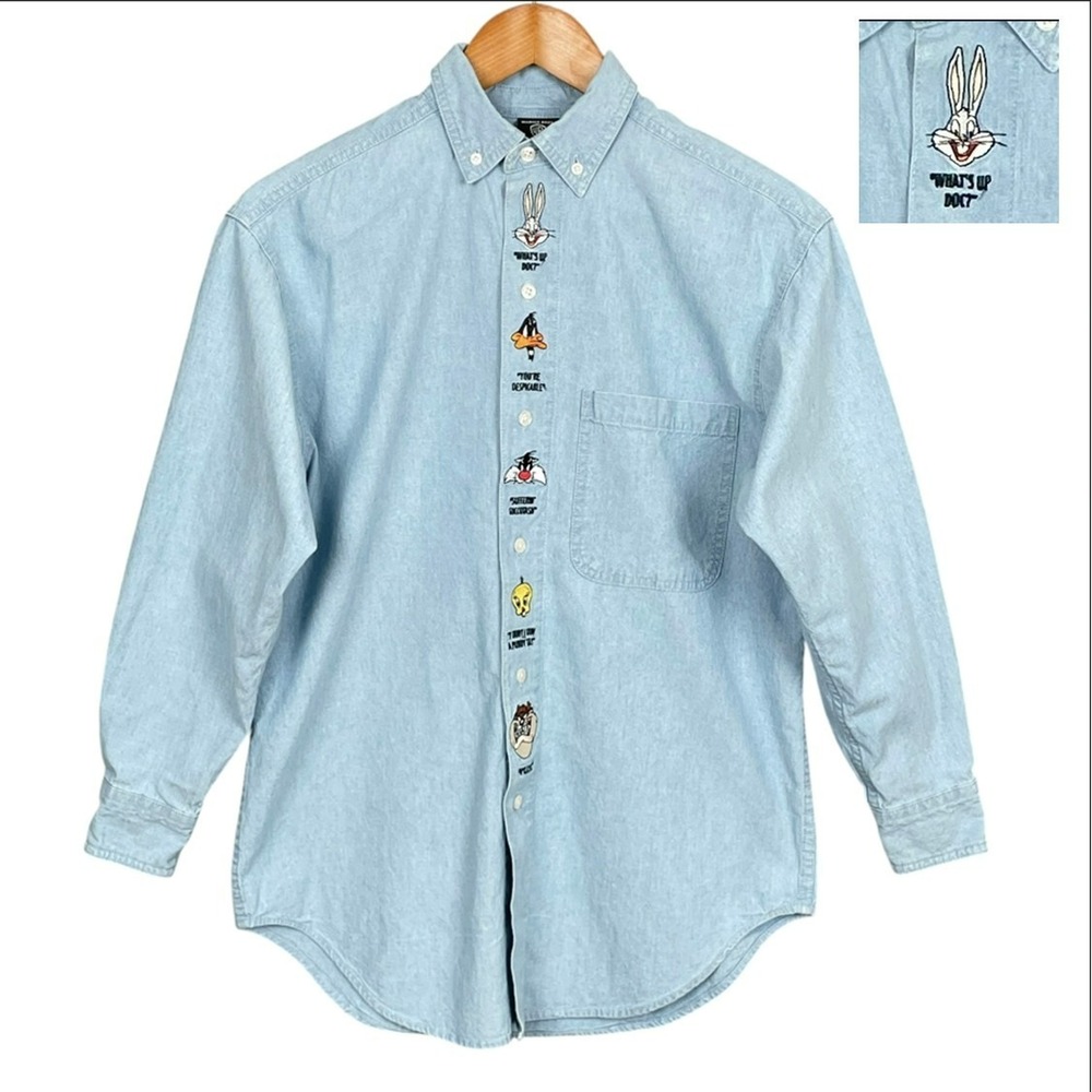 Vintage Embroidered Looney Tunes Button Down Shirt Womens XS Warner Bros 90s